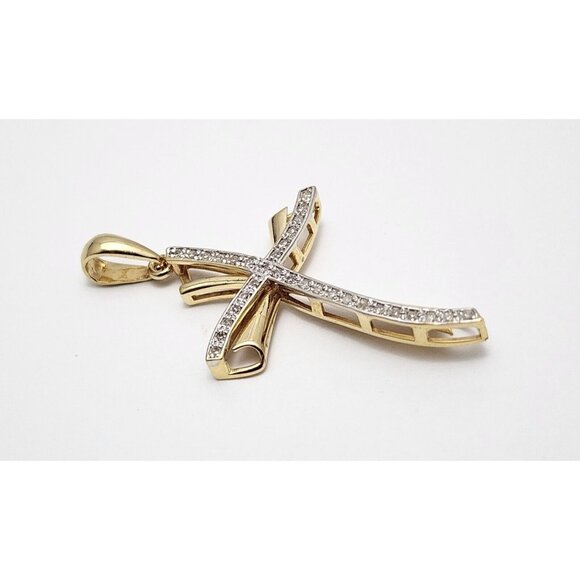 Unique 14K Solid Two Tone Multi Color Gold Religious Diamond Cross Charm Pendant - Picture 7 of 14